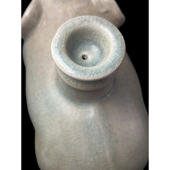 Vintage Thai Celadon Matte Gray Crackled Glaze Elephant Statue Large 8.5"x11"x5" - Picture 13 of 16